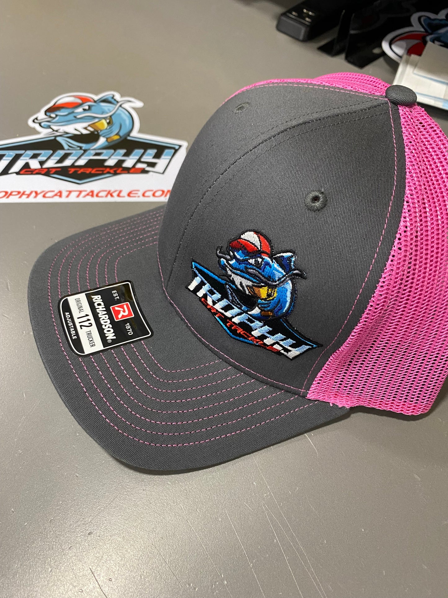 Trophy Cat Tackle Grey/Pink Snap Back Trucker Hat